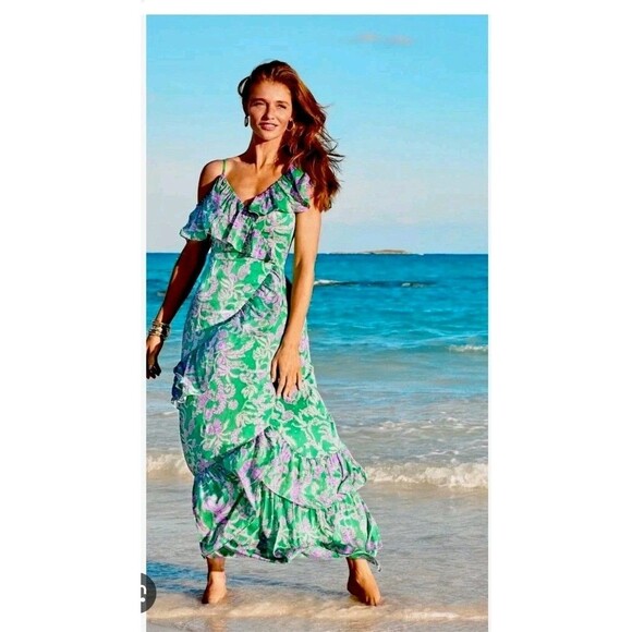 Lilly Pulitzer Dresses & Skirts - Lilly Pulitzer Rosalynn Ruffle Maxi Dress Beach Floral One Shoulder Size 12